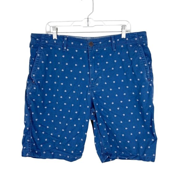 Lucky Brand Shorts Men 36 x 10 Blue Leaf Print Flat Front Chinos Casual Walking - Picture 1 of 12